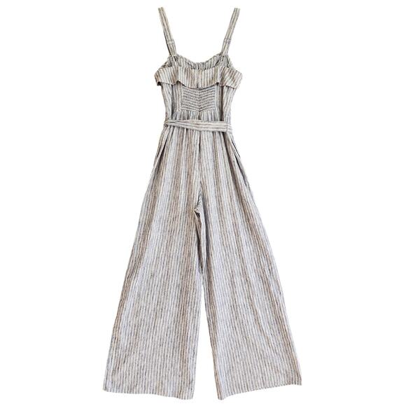 American Eagle Womens Striped Wide Leg Jumpsuit Size 2 Tie Waist Cotton Nautical - Picture 5 of 13